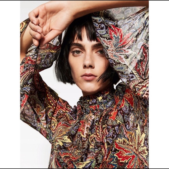 Zara Boho Floral Paisley Midi Dress with Bell Sleeves - Picture 6 of 12